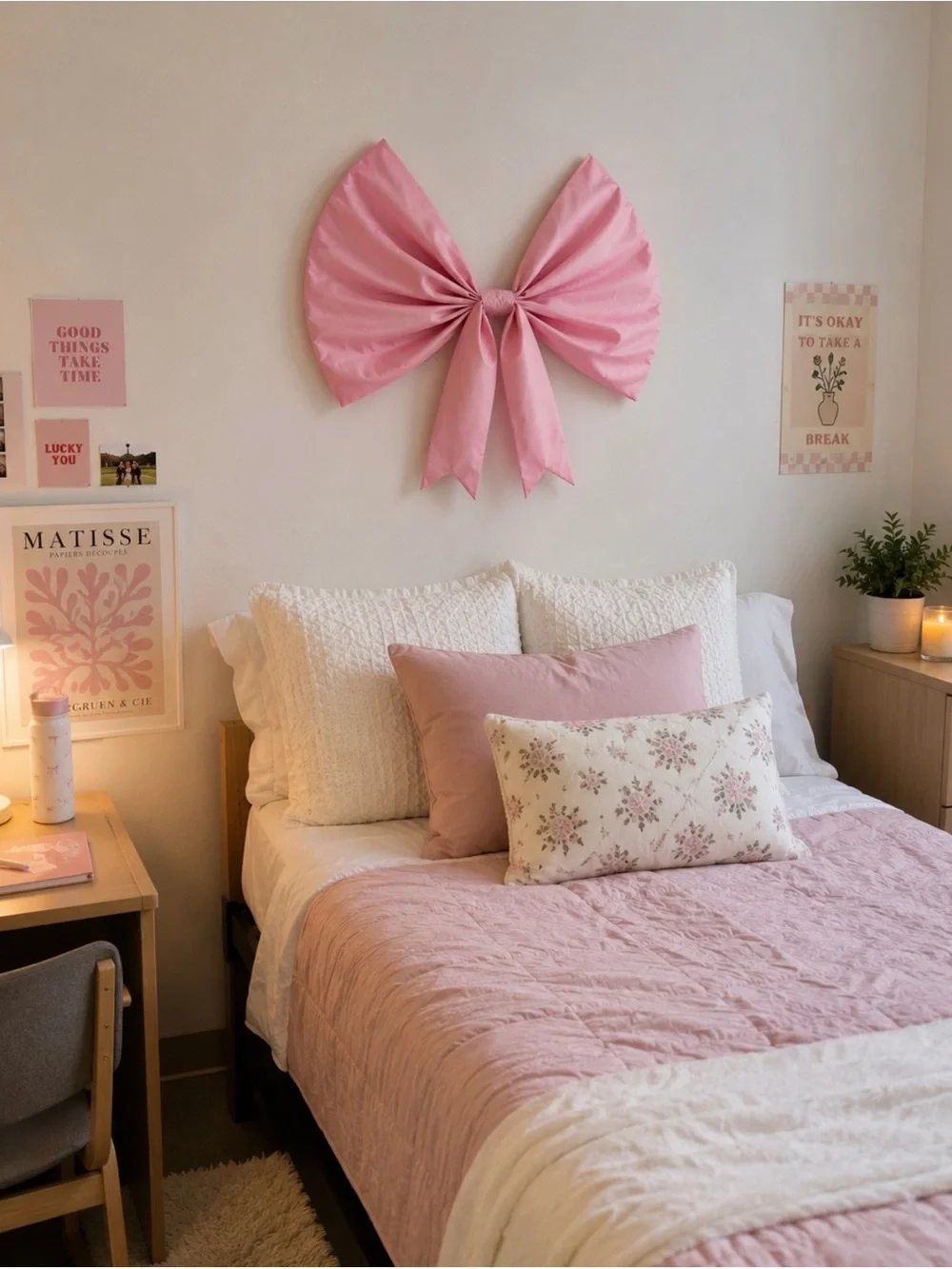 NIB Teen Home Pink Satin Bow Wall Hanging 53” x 45”